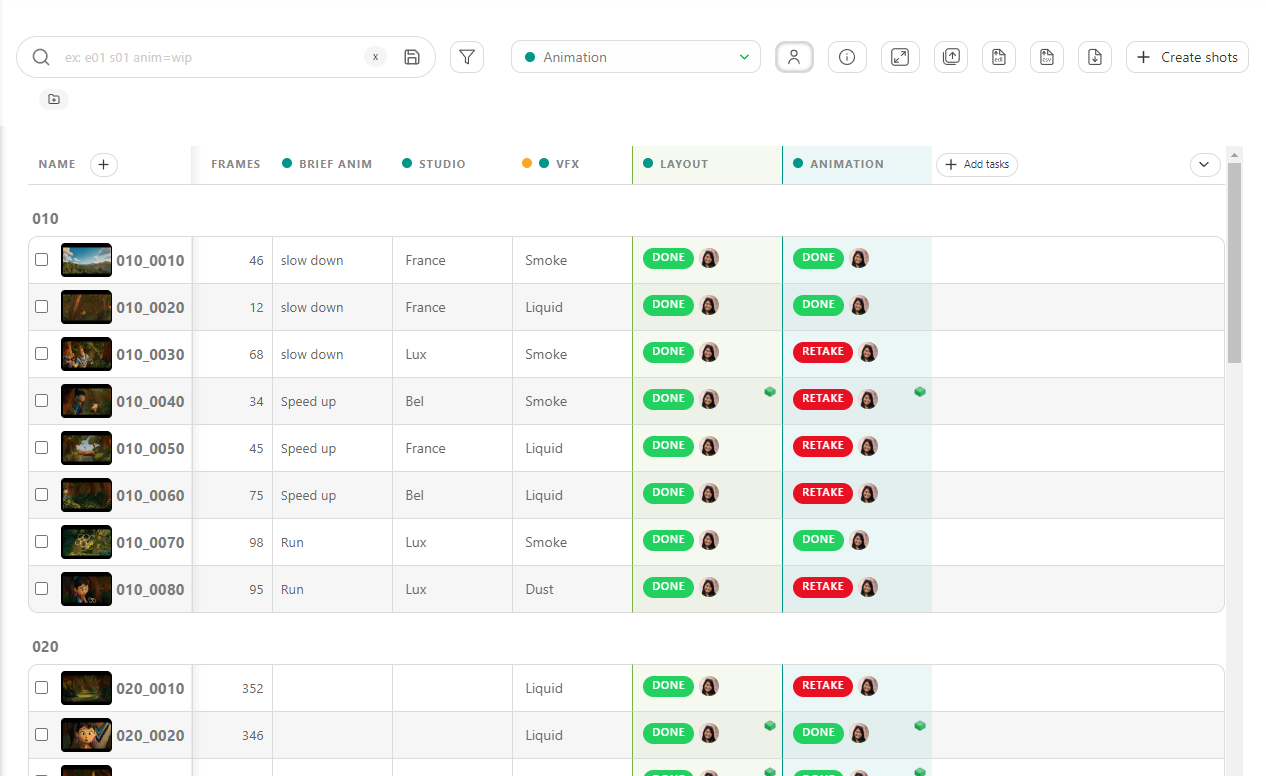 Department metadata column filtered view