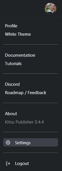 Kitsu Publisher settings Menu